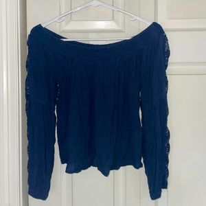 American Eagle Navy Blue Off The Shoulder Shirt Size Small